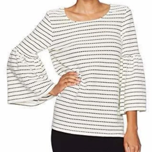 Calvin Klein Black and White Bell Sleeve Blouse - Picture 1 of 4